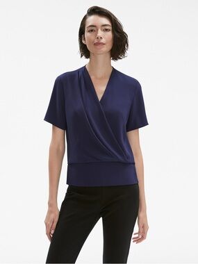 MM Lafleur The Dani Wrap Top, Deep Navy, Size Small